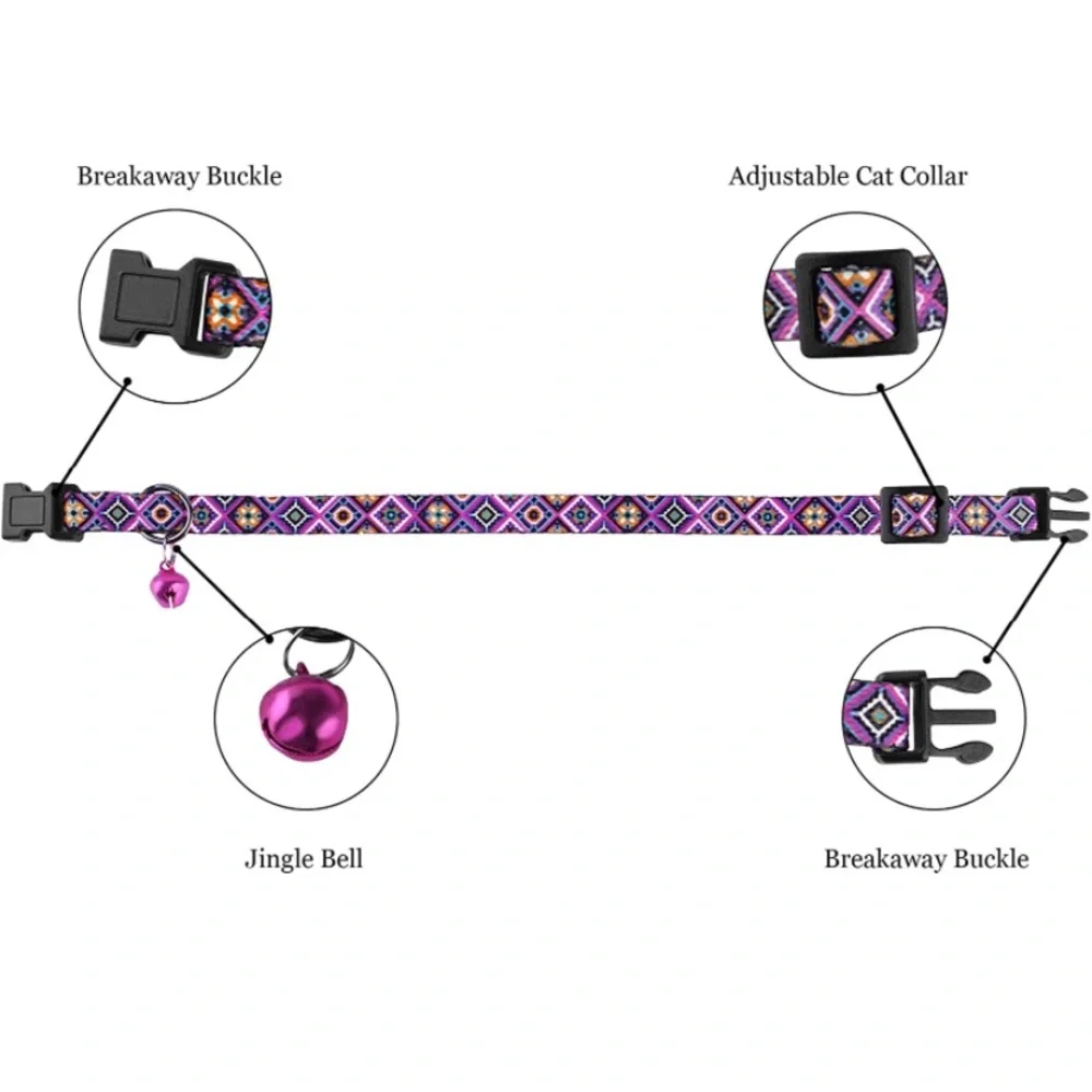 Cat collars Aztec print purple turquoise bell breakaway clasp